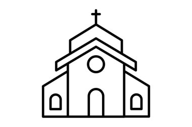 Kilise binası ikonu. Din ve binayla ilgili ikon. Satır simgesi tasarımı. Basit vektör tasarımı düzenlenebilir