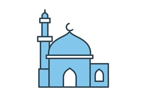 Mecset Ikon Ikon Kapcsolatos Vallás Épület Lapos Vonalú Ikon Stílusú — Stock Vector