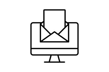 E- posta pazarlama simgesi. Zarfı açık bilgisayar. Dijital pazarlama ile ilgili bir simge. Satır simgesi tasarımı. Basit vektör tasarımı düzenlenebilir