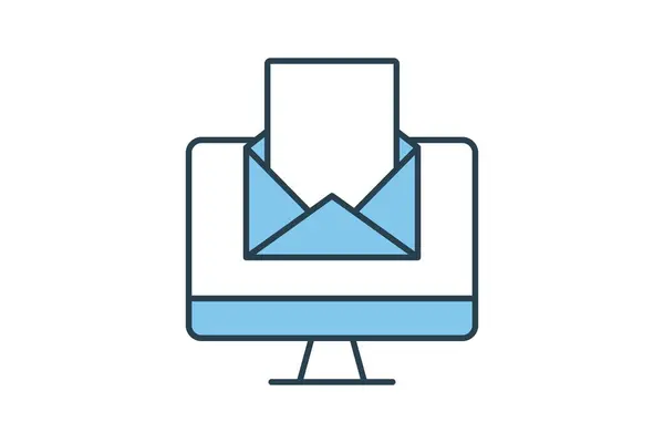 Ikona Marketingu Mail Komputer Otwartą Kopertą Ikona Związana Marketingiem Cyfrowym — Wektor stockowy