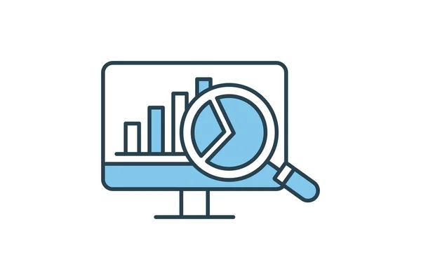 Icono Presentación Datos Analíticos Computadora Con Búsqueda Gráfico Icono Relacionado — Vector de stock