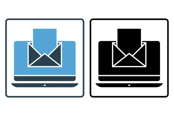 Ikona Marketingu Mail Laptop Otwartą Kopertą Ikona Związana Marketingiem Cyfrowym — Wektor stockowy