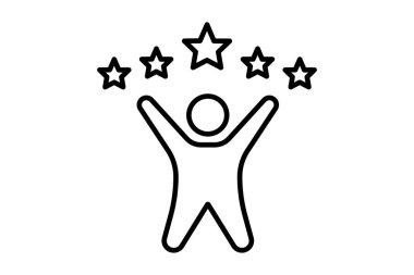 Müşteri memnuniyeti 5 yıldız ikonu. Yıldızlı insanlar. Yüksek dereceyle ilgili simge, müşteri tavsiyesi, geribildirim, dijital pazarlama. Satır simgesi tasarımı. Basit vektör tasarımı düzenlenebilir