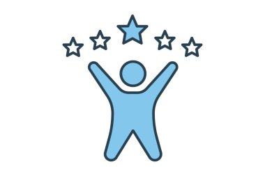 Müşteri memnuniyeti 5 yıldız ikonu. Yıldızlı insanlar. Yüksek dereceyle ilgili simge, müşteri tavsiyesi, geribildirim, dijital pazarlama. Düz çizgi simgesi tasarımı. Basit vektör tasarımı düzenlenebilir