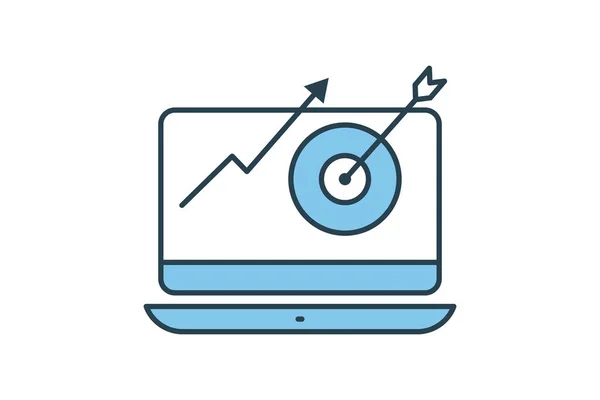 Projektaufgaben Management Symbol Laptop Und Zielscheibe Effektive Zeitplanung Zielgruppenbezogenes Icon — Stockvektor