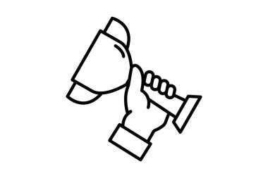 Şampiyonlar kupasını tutan el simgesi. Şampiyon 'la ilişkili ikon, kazanan, başarı. Satır simgesi tasarımı. Basit vektör tasarımı düzenlenebilir