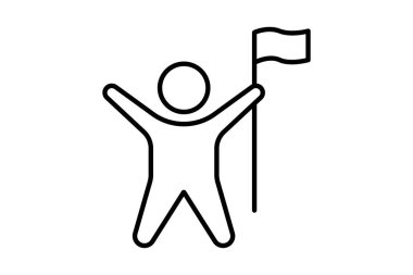 Başarı Simgesi. Bayrak tutan insanlar. Şampiyon, şampiyon ve zaferle ilgili bir ikon. Satır simgesi tasarımı. Basit vektör tasarımı düzenlenebilir