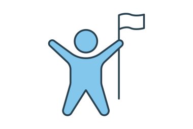 Başarı Simgesi. Bayrak tutan insanlar. Şampiyon, şampiyon ve zaferle ilgili bir ikon. Düz çizgi simgesi tasarımı. Basit vektör tasarımı düzenlenebilir