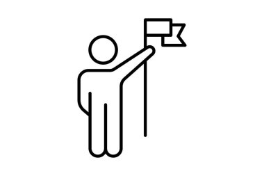 Başarı Simgesi. Bayrak tutan insanlar. Şampiyon, şampiyon ve zaferle ilgili bir ikon. Satır simgesi tasarımı. Basit vektör tasarımı düzenlenebilir