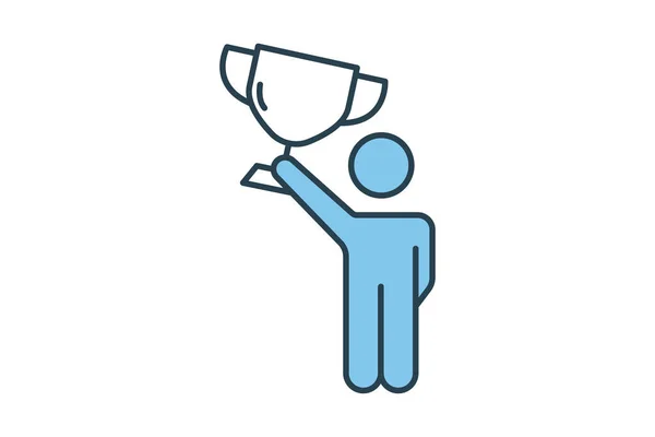 冠军图标 拿着奖杯杯的人与庆祝 奖赏有关的图标 平面线条图标风格设计 可编辑的简单向量设计 — 图库矢量图片