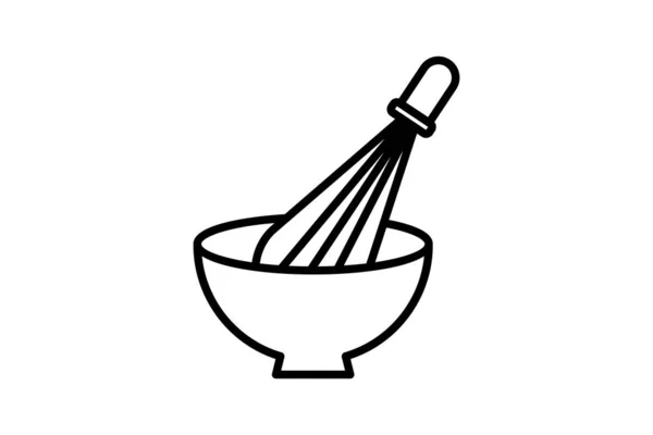 ボウルアイコンを泡立て器で混ぜる パン屋 クック キッチンの要素に関連するアイコン ラインアイコンスタイルのデザイン シンプルなベクトルデザイン編集可能 — ストックベクタ
