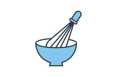 Kase simgesiyle çırpıcıyı karıştırıyorum. Pastane, aşçı ve mutfakla ilgili bir ikon. Düz çizgi simgesi tasarımı. Basit vektör tasarımı düzenlenebilir