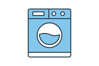 Çamaşır makinesi simgesi. Ev aletleriyle ilgili ikon, elektronik. Düz çizgi simgesi tasarımı. Basit vektör tasarımı düzenlenebilir
