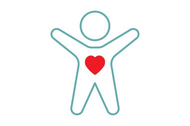 Kişisel bakım motivasyon ikonu. Heart In Man. Sağlıklı yaşam, yoga, meditasyon, rahatlama ikonu. İkili ton ikonu tasarımı. Basit vektör tasarımı düzenlenebilir