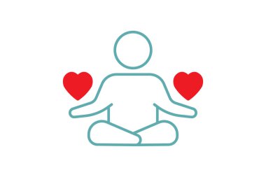 Meditasyon ikonu. İnsan kılığına girerek meditasyon yapmak. Sağlıklı yaşam, yoga, meditasyon, rahatlama ikonu. İkili ton ikonu tasarımı. Basit vektör tasarımı düzenlenebilir