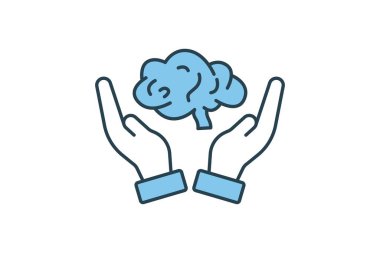 Simge düşünüyorum. Beyni olan el. Kritik düşünmeyle ilgili bir ikon. Web sitesi tasarımı, uygulama, kullanıcı arayüzleri, yazdırılabilir vs. için uygun. Düz çizgi simgesi tarzı. Basit vektör tasarımı düzenlenebilir