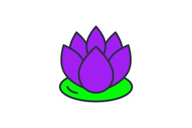 Nilüfer çiçeği ikonu. Meditasyon, saflık, aydınlanma ve ruhsal potansiyelin ortaya çıkmasıyla ilgili bir ikon. Düz çizgi simgesi tarzı. Basit vektör tasarımı düzenlenebilir