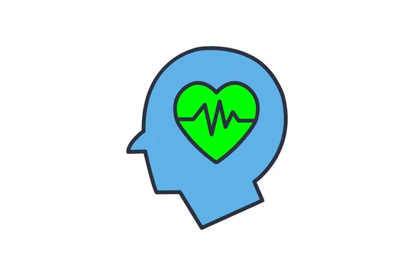 mental health icon. human head pulse icon, medical brain and heart. icon related to mental health, meditation, wellness. flat line icon style. simple vector design editable