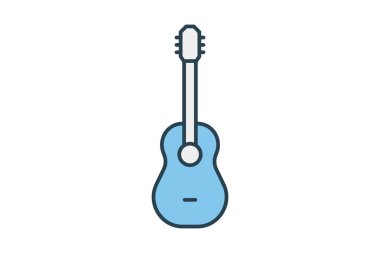 Gitar ikonu. Müzikle ilgili bir ikon, parti. Düz çizgi simgesi tarzı. Basit vektör tasarımı düzenlenebilir
