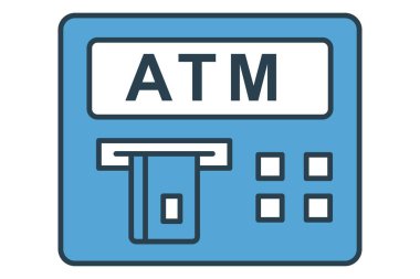 ATM makine simgesi. Otomatik para çekme ve finansal durumla ilgili bir ikon. Düz çizgi simgesi tarzı. element illüstrasyonu