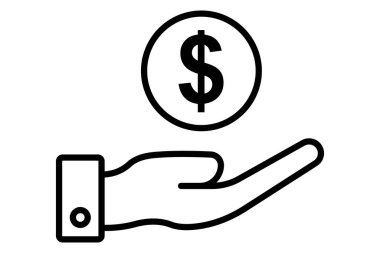 El ele tutuşan para ikonu. Maddi işlemlerle ilgili simge. çizgi simgesi tarzı. iş ögesi illüstrasyonu