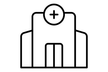 Hastane binası ikonu. Sağlık hizmetleriyle ilgili bir ikon. çizgi simgesi tarzı. element illüstrasyonu