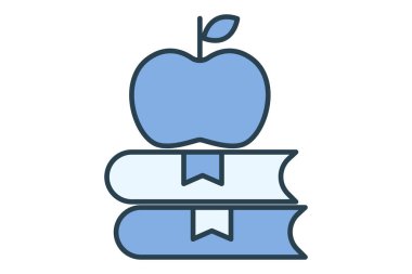 Elma ve kitap ikonu. Öğretmenler için geleneksel hediyeyle ilgili bir ikon, eğitim. Düz çizgi simgesi tarzı. element illüstrasyonu