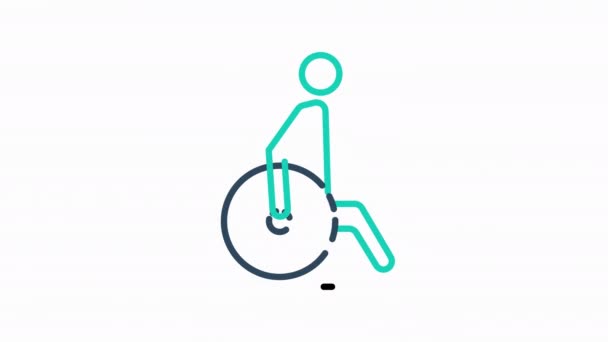 Animowany Znak Upośledzenia Animowana Ikona Osoby Korzystającej Wózka Inwalidzkiego Nadaje — Wideo stockowe