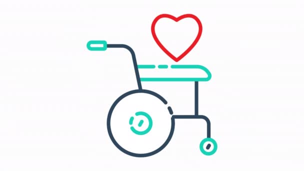 Ikona Solidarności Dla Niepełnosprawnych Animowana Ikona Wózka Inwalidzkiego Animowanym Sercem — Wideo stockowe