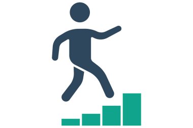 Adım simgesi. İnsanlar merdivenleri tırmanır. Eylem planı ve işle ilgili ikon. Katı ikon tarzı. iş ögesi illüstrasyonu