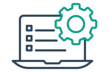 Eylem planı simgesi. Dişli dizüstü bilgisayar ve kontrol listesi. İşle ilgili bir ikon. çizgi simgesi tarzı. element illüstrasyonu.