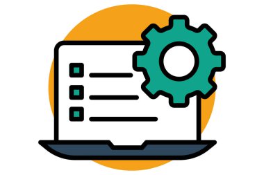 Eylem planı simgesi. Dişli dizüstü bilgisayar ve kontrol listesi. İşle ilgili bir ikon. Düz çizgi simgesi tarzı. element illüstrasyonu.