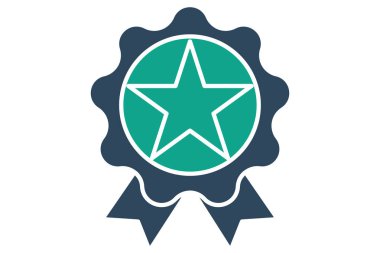 Sıralama simgesi. Çemberde yıldızlı madalya. Eylem planı ve işle ilgili ikon. Katı ikon tarzı. iş ögesi illüstrasyonu