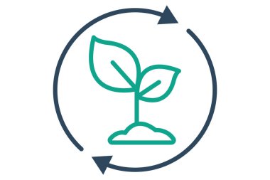 sürdürülebilir simge. Çember ve ok şeklinde yaprak. ESG ile ilgili simge. çizgi simgesi tarzı. doğa elementi illüstrasyonu