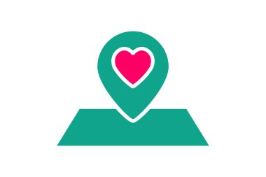 Düğün yeri ikonu. Kalpli harita. Düğünle ilgili bir ikon. Katı ikon tarzı. düğün elementi çizimi