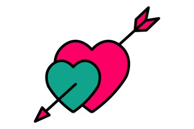 Aşk ikonu. Oklu kalp. Düğünle ilgili bir ikon, Sevgililer Günü. Düz çizgi simgesi tarzı. düğün elementi çizimi