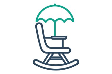Emeklilik ikonu. Şemsiyeli sallanan sandalye. Yaşlılarla ilgili bir simge. çizgi simgesi tarzı. yaşlılık elementi çizimi