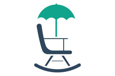Emeklilik ikonu. Şemsiyeli sallanan sandalye. Yaşlılarla ilgili bir simge. Katı ikon tarzı. yaşlılık elementi çizimi