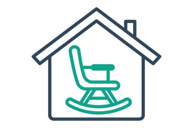 Emeklilik ikonu. Sallanan sandalyeli ev. Yaşlılarla ilgili bir simge. çizgi simgesi tarzı. yaşlılık elementi çizimi