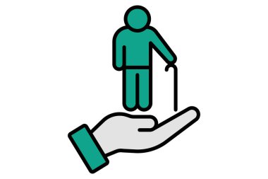 Yaşlı bakım ikonu. Yaşlılarla el ele tutuşmak. Yaşlılarla ilgili bir simge. Düz çizgi simgesi tarzı. yaşlılık elementi çizimi