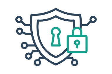 Siber güvenlik ikonu. Kalkanda asma kilit. Bilgi teknolojisiyle ilgili bir simge. çizgi simgesi tarzı. teknoloji element vektör illüstrasyonu