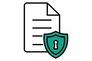 document protection icon. document with shield. icon related to information technology. flat line icon style. technology element vector illustration