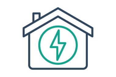 Elektrik ikonu. Yıldırımlı ev. Araçlarla ilgili simge. çizgi simgesi tarzı. hizmetler elementler vektör illüstrasyonu