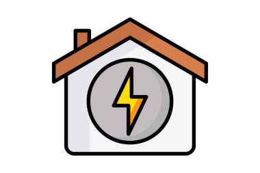 Elektrik ikonu. Yıldırımlı ev. Araçlarla ilgili simge. Renkli taslak simge biçimi. hizmetler elementler vektör illüstrasyonu