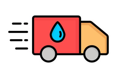 Su teslimatı ikonu. Su damlası olan bir kamyon. Tedarikle ilgili simge. Renkli taslak simge biçimi. su arzı elementleri vektör illüstrasyonu