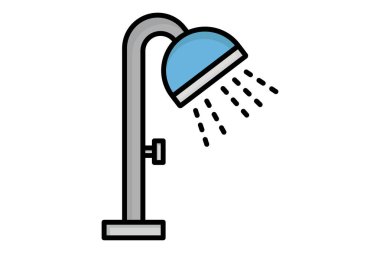 Duş simgesi. Temizlikle ilgili bir ikon. Renkli taslak simge biçimi. Elementleri temizleme vektör illüstrasyonu