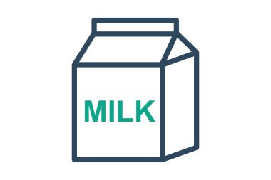 Süt ikonu. Süt kutusu. Besin maddeleri, çocuk bakımı ya da sağlıklı seçeneklerle ilgili bir ikon. çizgi simgesi tarzı. Beslenme elemanları vektör illüstrasyonu