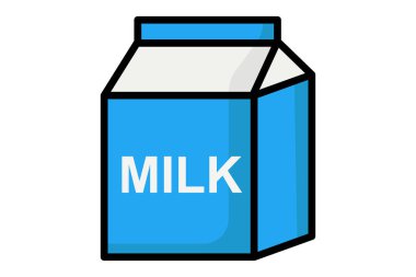 Süt ikonu. Süt kutusu. Besin maddeleri, çocuk bakımı ya da sağlıklı seçeneklerle ilgili bir ikon. Renkli taslak simge biçimi. Beslenme elemanları vektör illüstrasyonu