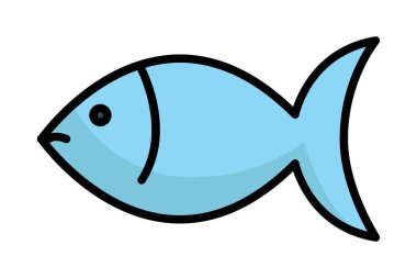 Balık ikonu. Omega 3 ile ilgili bir ikon, sağlıklı yağ ya da protein kaynağı. Renkli taslak simge biçimi. Beslenme elemanları vektör illüstrasyonu