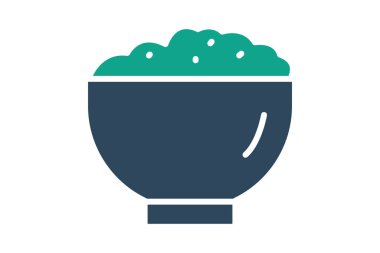 Pirinç ikonu. Pirinç kasesi. Zımba yiyeceğiyle ilgili bir ikon. Katı ikon tarzı. Beslenme elemanları vektör illüstrasyonu